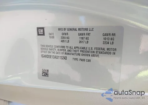 2010 Buick Lucerne Cxl Special Edition from USA, damaged, VIN 1G4HD5E13AU113243